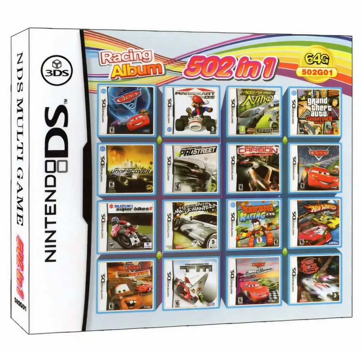 Nintendo DS 502 in 1 Racing Album Game Cartridge – front view