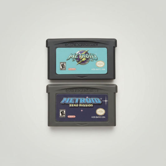Metroid Zero Mission and Metroid Fusion for Gameboy Advance – front view