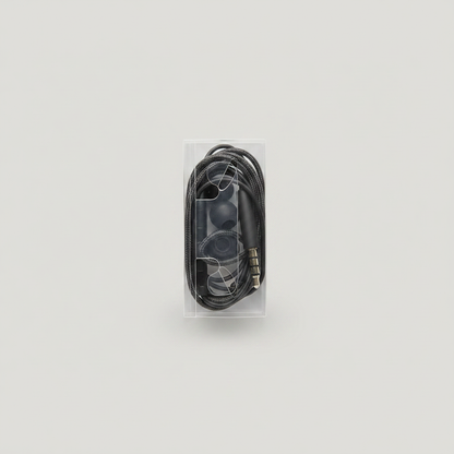 Braided Wired Earphones with Microphone - 3.5mm Jack - Black – front view