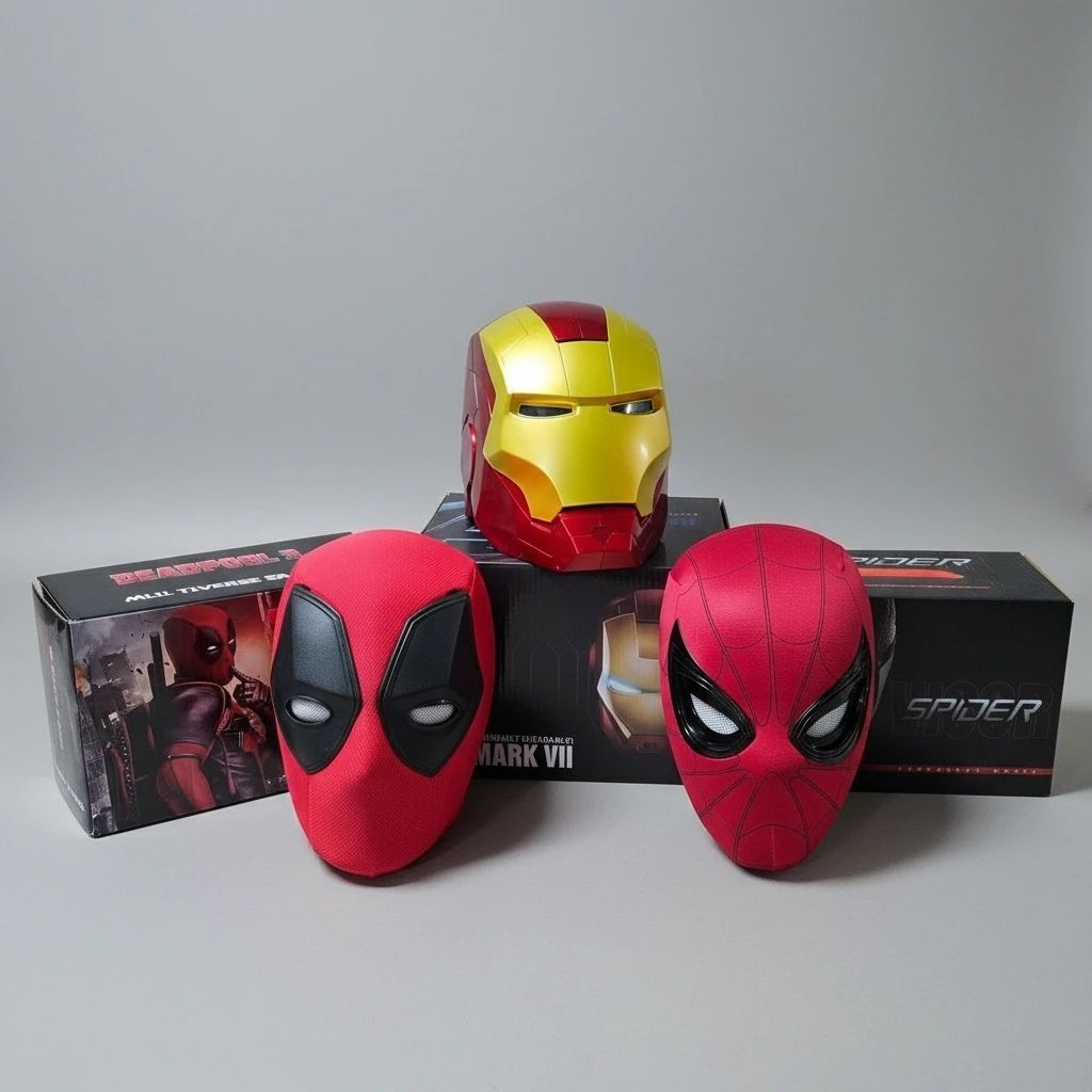 Marvel Wearable Replica Masks & Helmets Set Deadpool Iron Man Spider-Man – front view