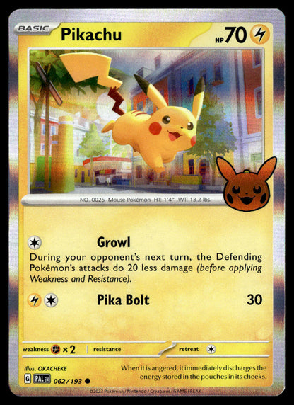 Pokémon Pikachu 062/193 Holo Rare 2023 Trick or Trade TCG Near Mint – front view