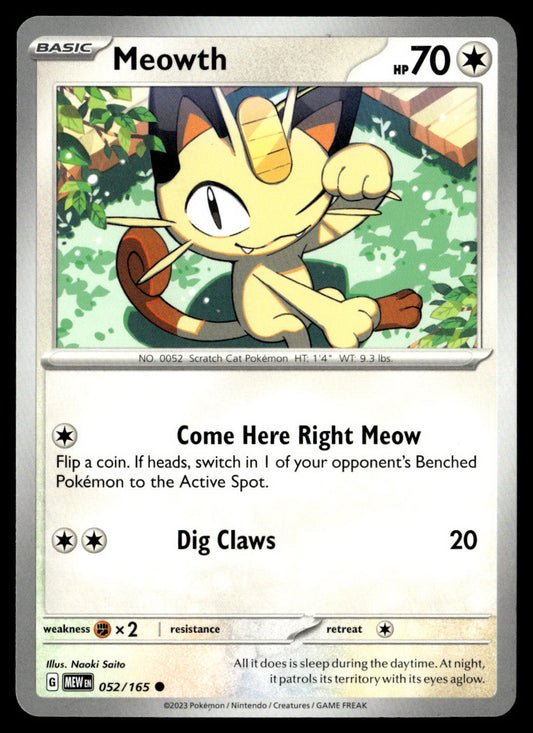 Pokémon TCG Meowth 052/165 Scarlet & Violet 151 Near Mint – front view