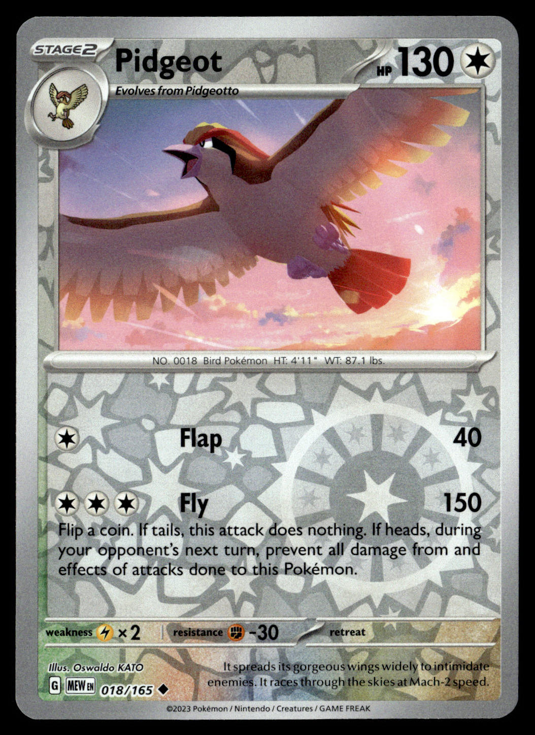 Pidgeotto 018/165 Scarlet & Violet 151 Reverse Holo Uncommon TCG – front view