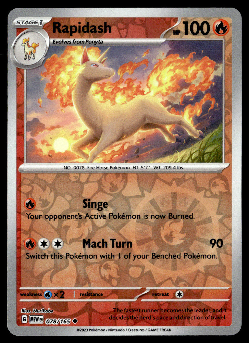 Rapidash 078/165 Scarlet & Violet 151 Reverse Holo Uncommon TCG – front view
