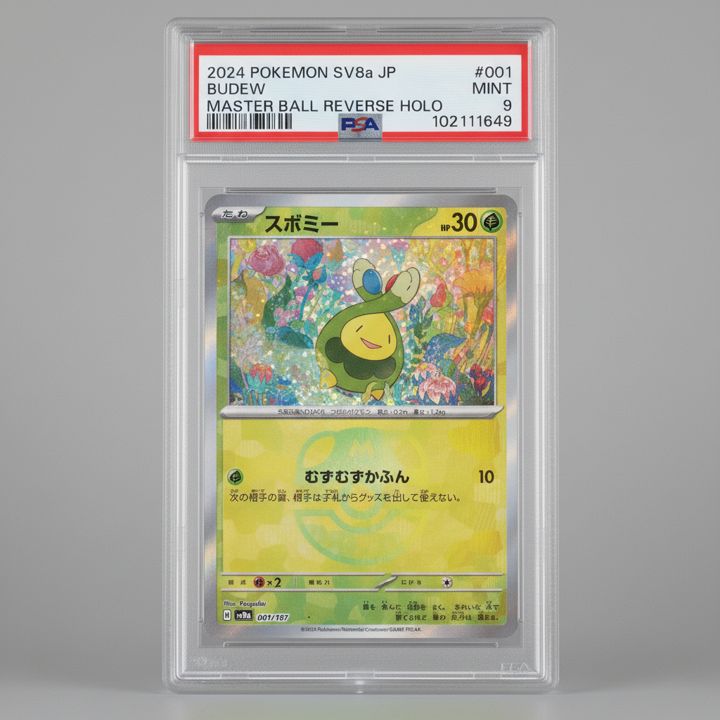 Budew 001/187 MB RH 2024 Japanese Pokémon SV8a Terastal Festival PSA 9 – front view