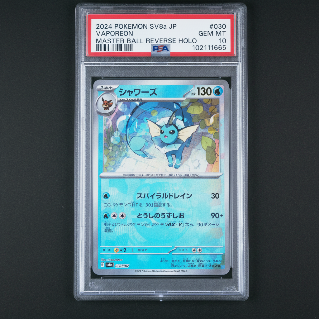 Vaporeon 030/187 2024 Pokémon SV8a Japanese Master Ball Reverse Holo PSA 10 – photo 2 of 3
