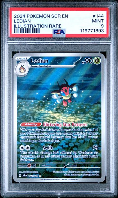 Ledian #144 Illustration Rare 2024 SCR EN Pokémon TCG PSA 9 – front view