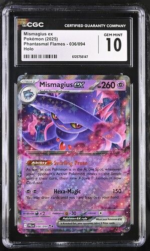 Mismagius ex 036/094 2025 Phantasmal Flames Pokémon TCG CGC 10 – front view