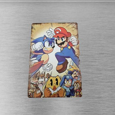Mario vs Sonic & Friends 12x8 inch Metal Sign Gaming Wall Art – front view