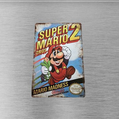 Super Mario Bros. 2 NES Tin Metal Sign 12x8 Inch Wall Decor – front view