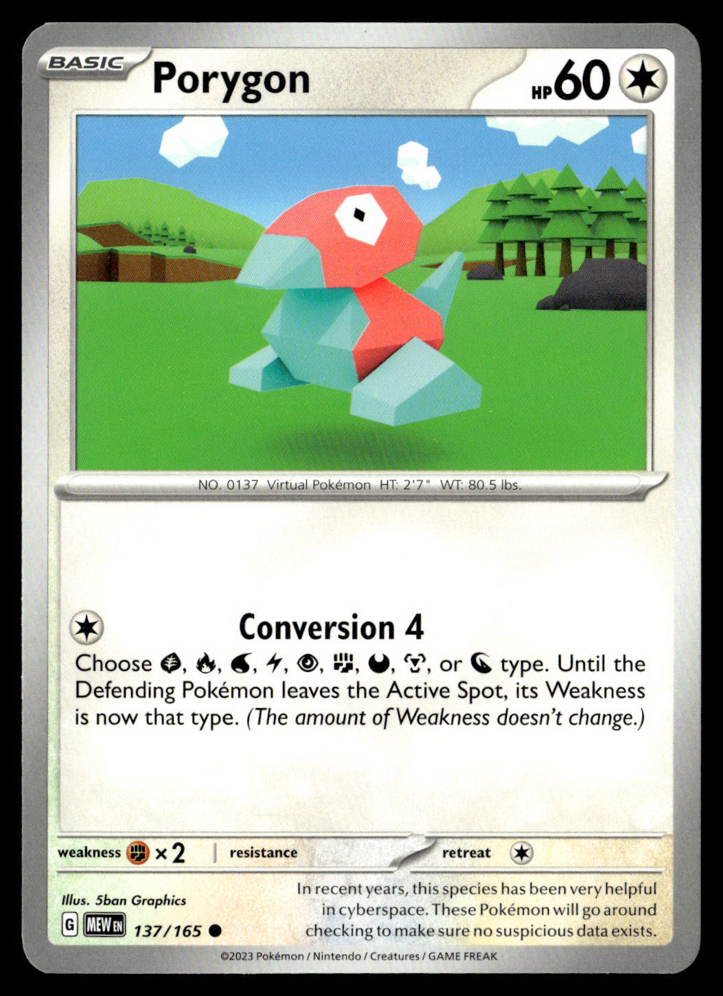 Porygon 137/165 Pokémon TCG 151 Set Common Card - Near Mint – front view