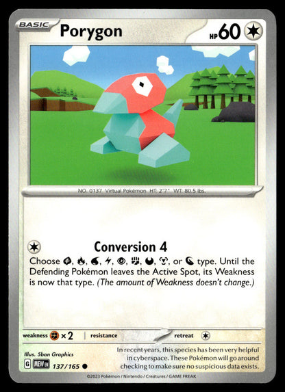Porygon 137/165 Pokémon TCG 151 Set Common Card - Near Mint – front view