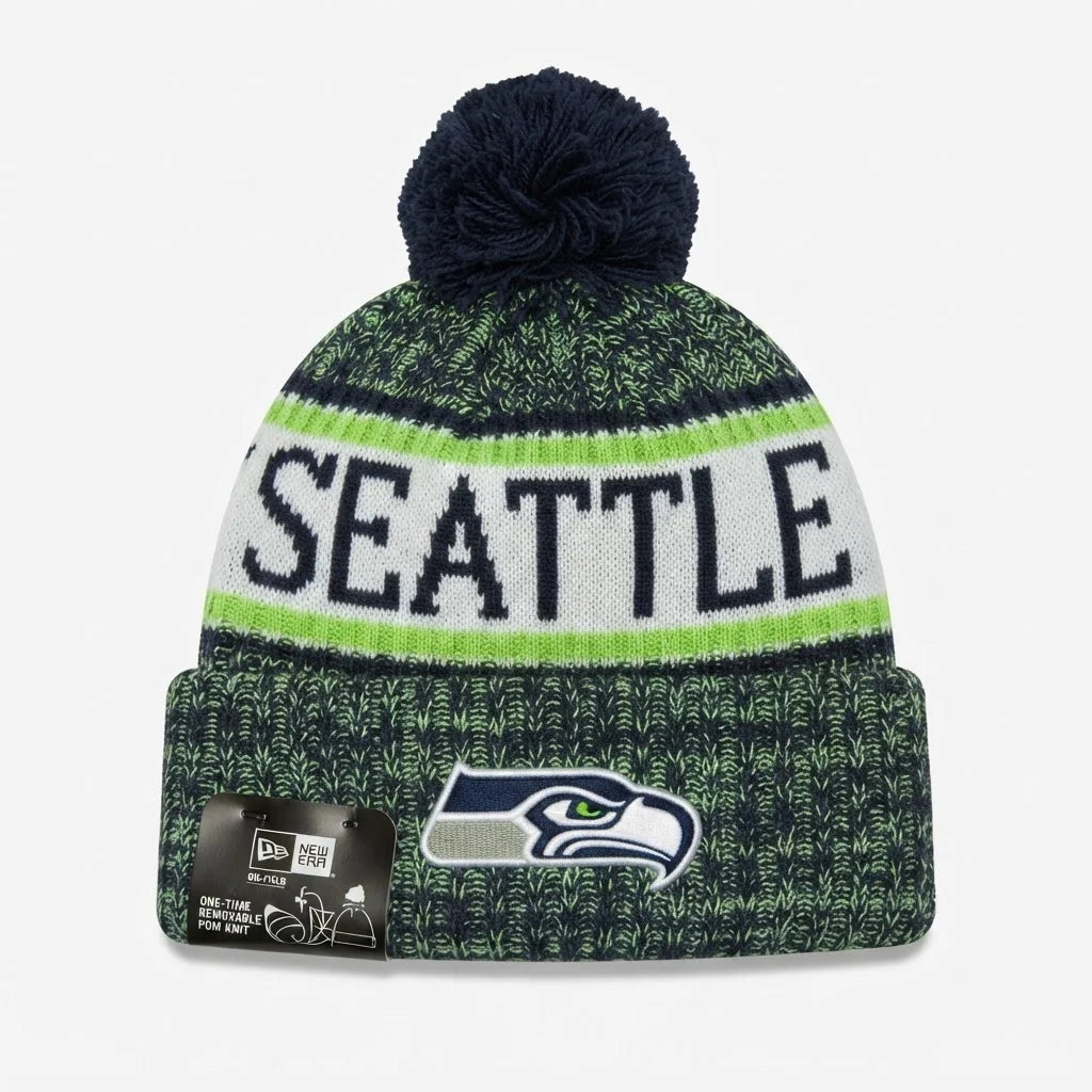Seattle Seahawks New Era Pom Beanie Hat - Brand New – front view