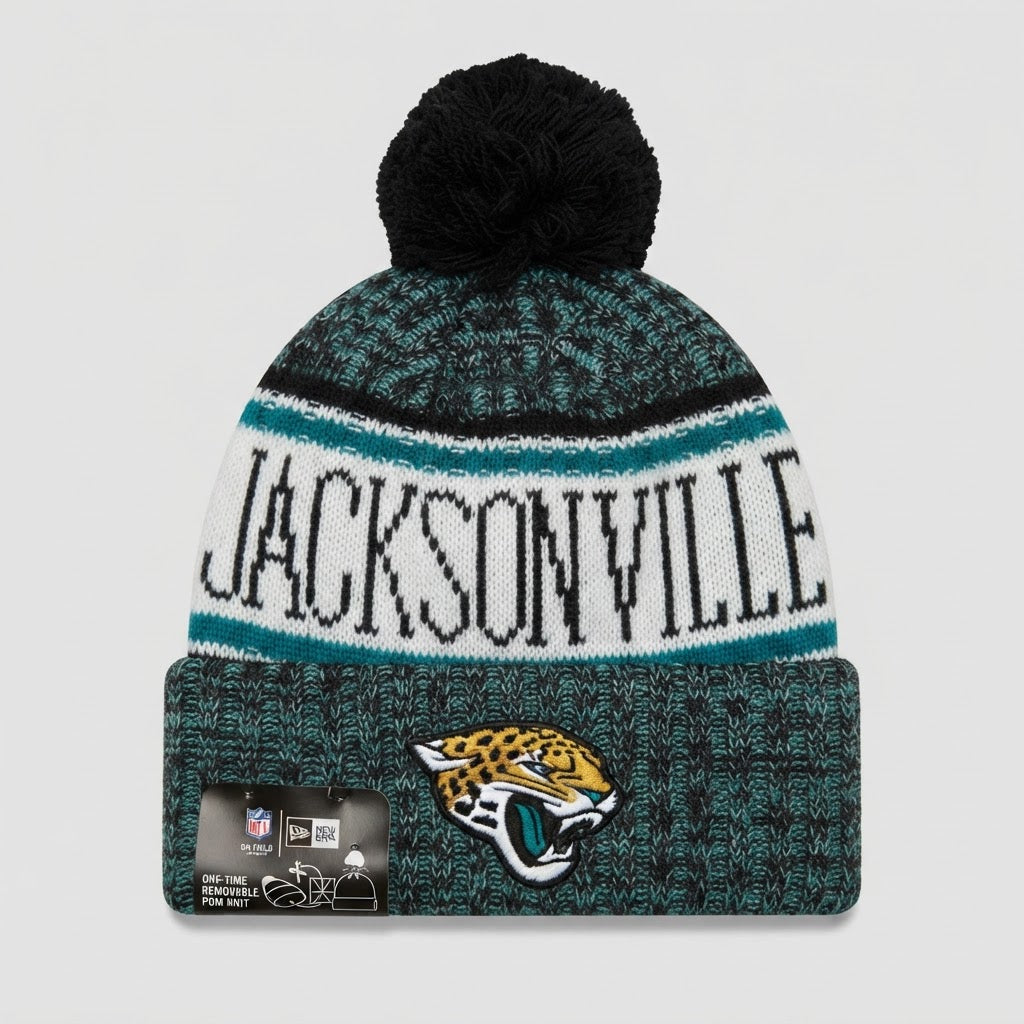 Jacksonville Jaguars New Era Pom Beanie Brand New with Tags – front view