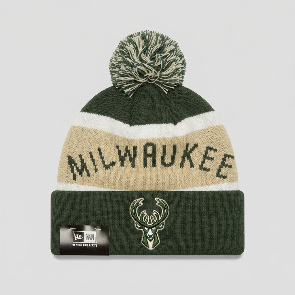 Milwaukee Bucks NBA New Era Pom Beanie Hat New With Tags – front view