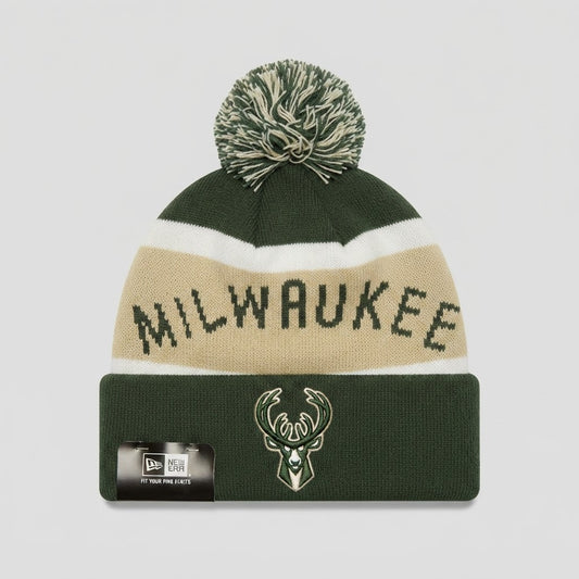 Milwaukee Bucks NBA New Era Pom Beanie Hat New With Tags – front view