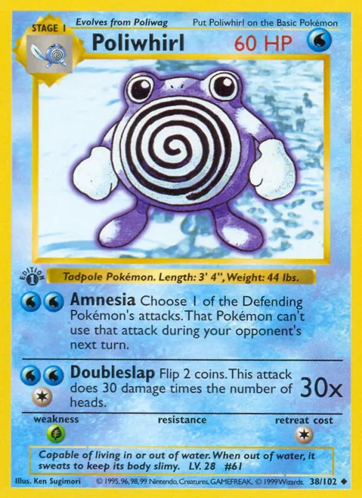 Poliwhirl 38/102 Base Set Pokémon Trading Card - Near Mint – photo 3 of 3