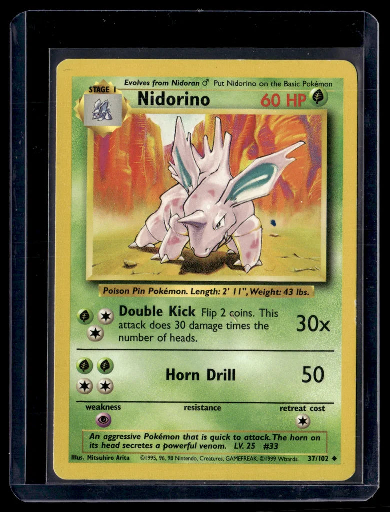 Nidorino 37/102 Base Set Uncommon Pokémon TCG Single Lightly Played – photo 2 of 3
