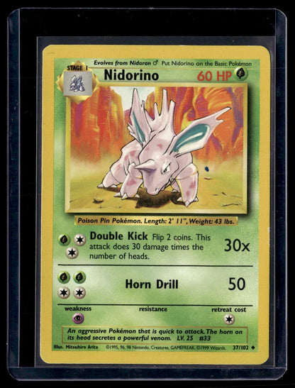 Nidorino 37/102 Base Set Uncommon Pokémon TCG Single Lightly Played – photo 2 of 3