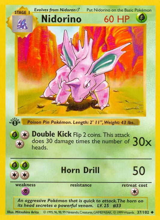 Nidorino 37/102 Base Set Uncommon Pokémon TCG Single Lightly Played – front view
