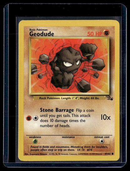 Geodude 47/62 Fossil Common Pokémon Trading Card Near Mint – front view