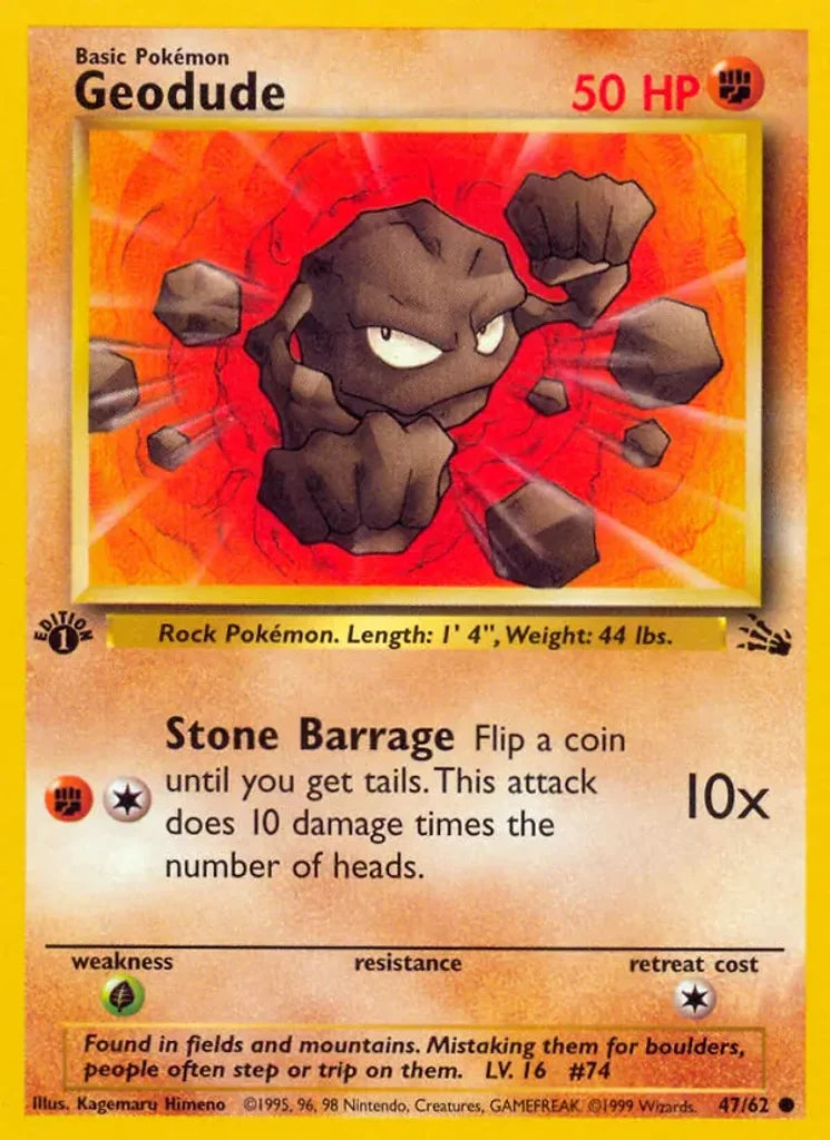 Geodude 47/62 Fossil Common Pokémon Trading Card Near Mint – photo 3 of 3