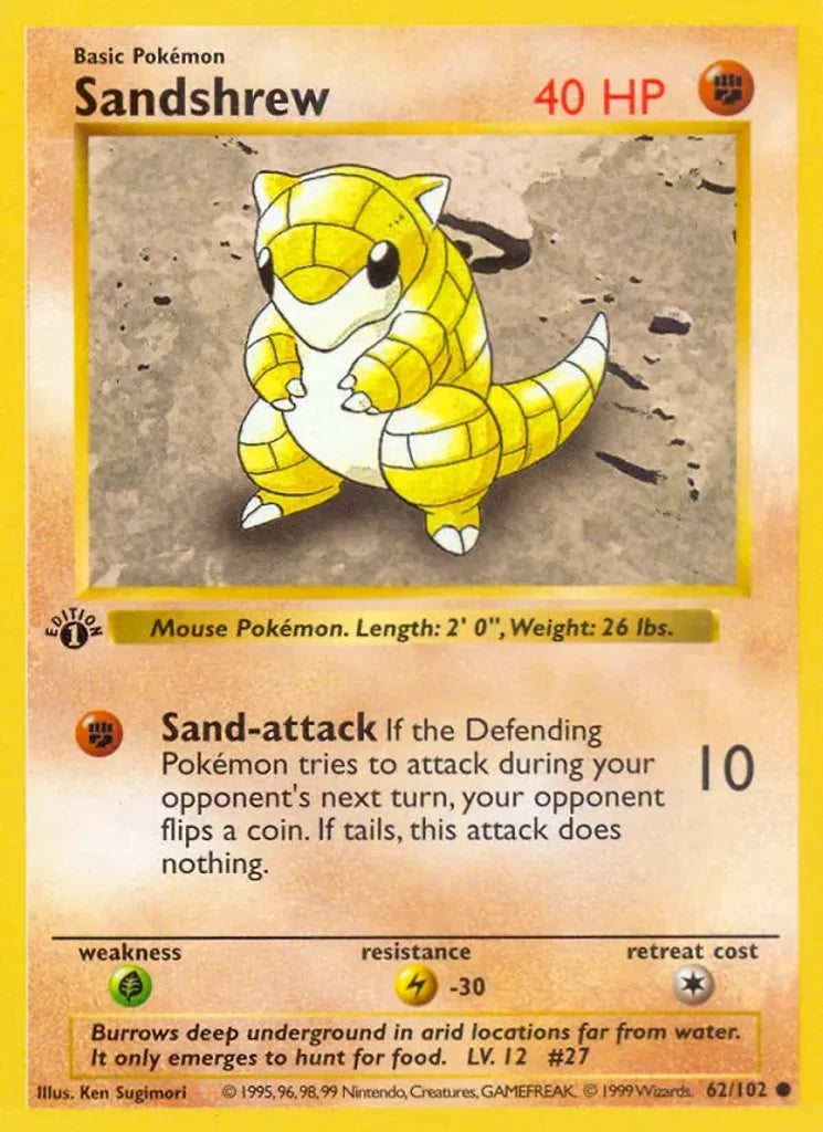 Sandshrew 62/102 Base Set Pokémon TCG Common - Moderately Played – photo 2 of 3