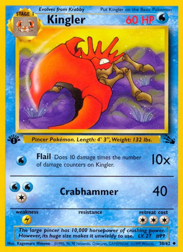 Kingler 38/62 Fossil Pokémon TCG Uncommon Lightly Played – photo 3 of 3