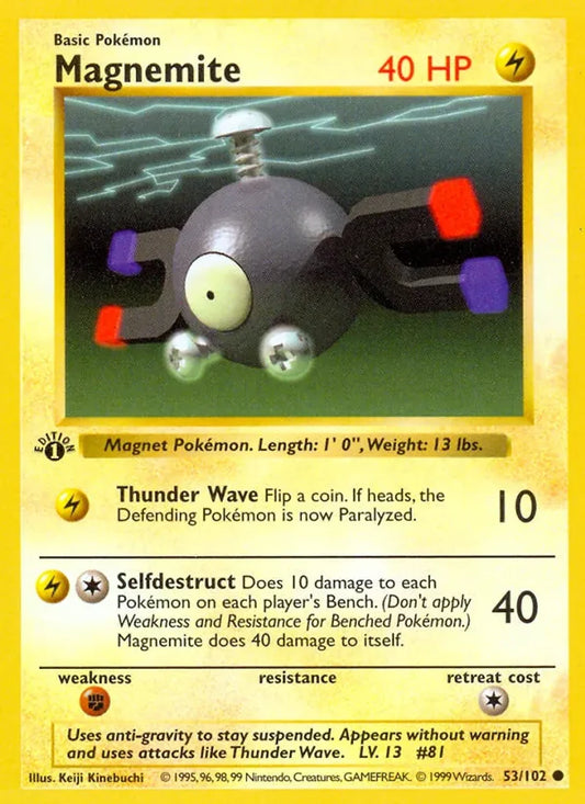 Magnemite 53/102 Base Set Pokémon Trading Card Near Mint – front view