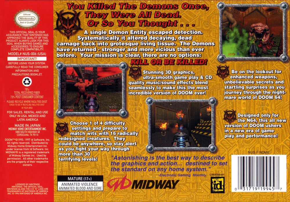Doom for Nintendo 64 - Newly Manufactured Game Cartridge – photo 6 of 6