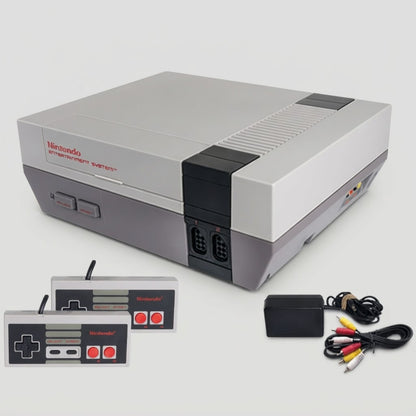 Nintendo Entertainment System Console with Two Controllers and Cables – front view
